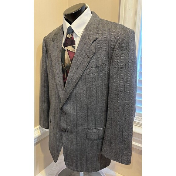 Hickey Freeman Mens 42R Colle Sport Coat Blazer Gray Herringbone Wool Cashmere